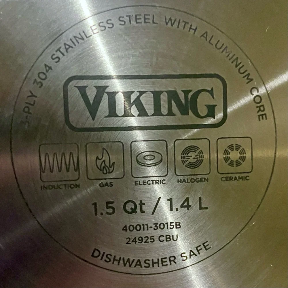 1.5 Qt Viking Stainless Steel Saucepan with Glass Lid, 3-Ply New
